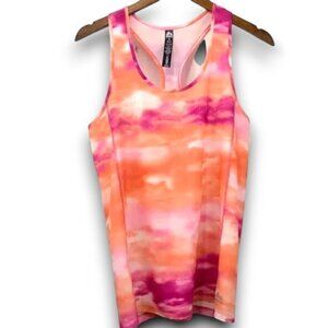 RBX Floaty Workout Tank Racer Back Lightweight Orange/Pink/White Tie Dye, Sz Med